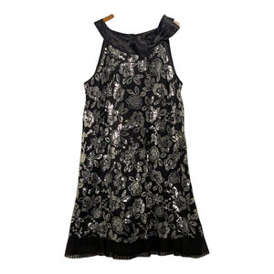 Vintage Black Sleeveless Mini Shift Dress Sequin‎ Roses Sz 16 Glam Occasion EUC